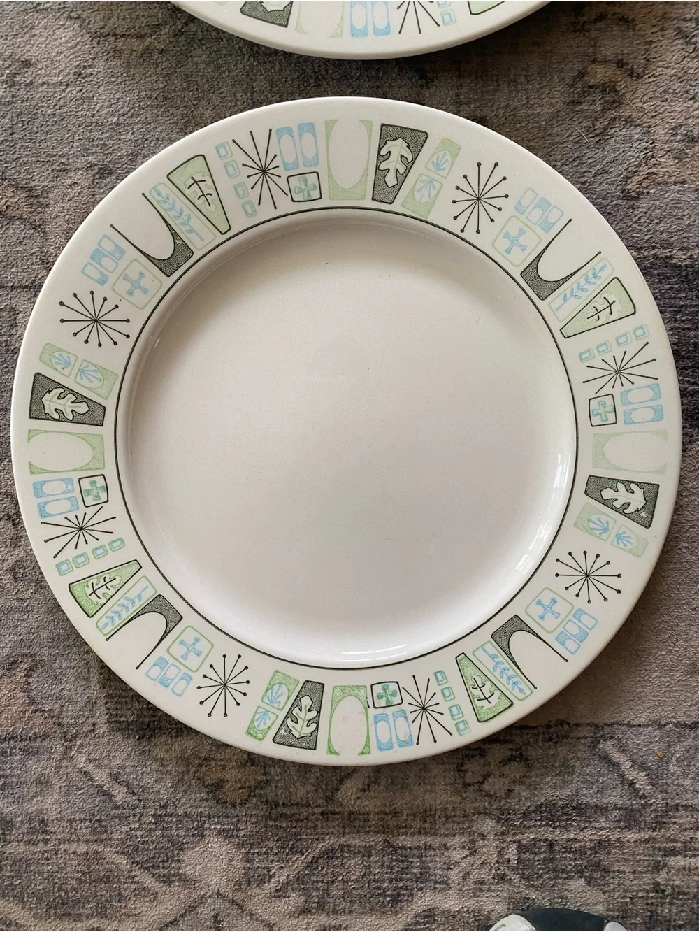 Taylorstone Cathay Atomic Starburst MCM Dinner Plates 10.5”. Vintage